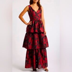 JULIA JORDAN Metallic Floral Tiered Dress